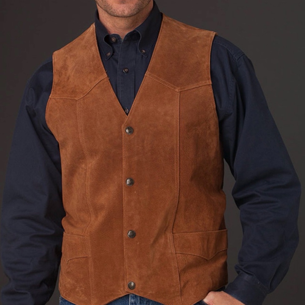 Cripple Creek Men's Cognac Leather Suede Snap Vest Cowboy Western Size Medium